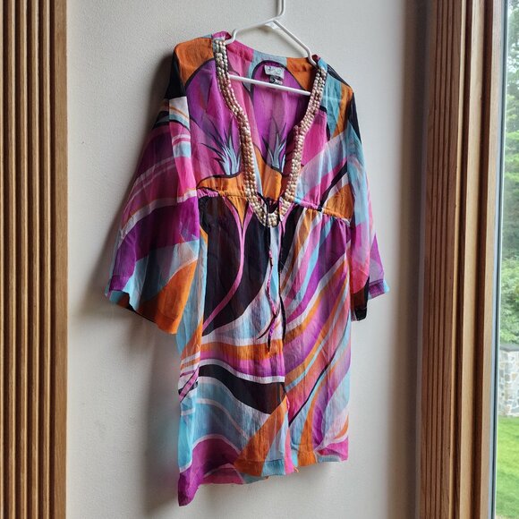 Bali Club Abstract Colorful Semi Sheer Tunic Size Large - Picture 4 of 14